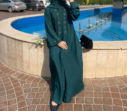 The Chic Forest Green Abaya with Statement Embroidery