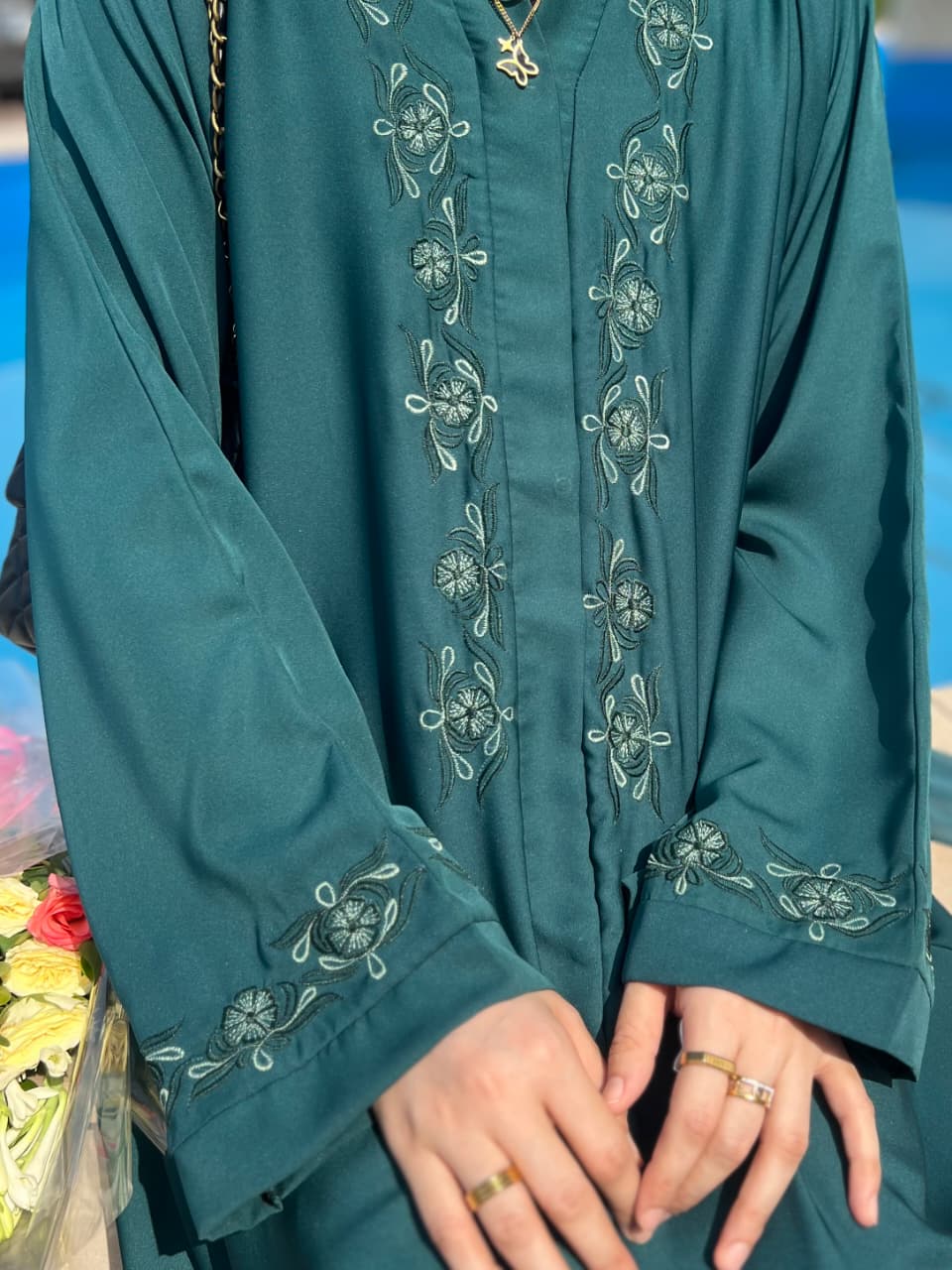 The Chic Forest Green Abaya with Statement Embroidery