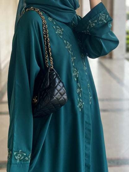 The Chic Forest Green Abaya with Statement Embroidery