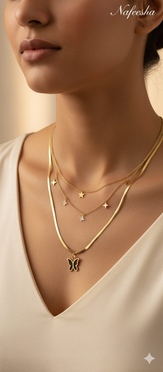 Gold Butterfly &amp; Star Layered Necklace
